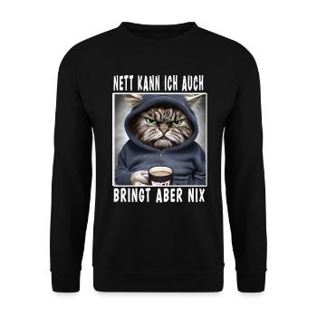 Nett Kann Ich Auch Bringt Aber Nix - Unisex Pullover - Schwarz - Vorne - Alina (178cm) & Michal (187cm)