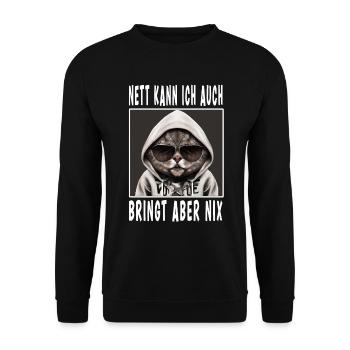Nett Kann Ich Auch Bringt Aber Nix - Unisex Pullover - Schwarz - Vorne - Alina (178cm) & Michal (187cm)