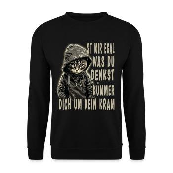 ist mir egal Katze - Unisex Pullover - Schwarz - Vorne - Alina (178cm) & Michal (187cm)
