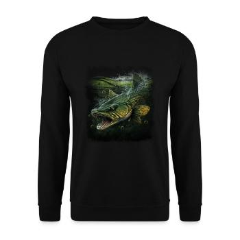 Fishing Angler Fishing Rod - Unisex Sweatshirt - black - Front - Alina (178cm) & Michal (187cm)
