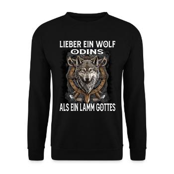 Lieber ein Wolf odins als ein Lamm Gottes - Unisex Pullover - Schwarz - Vorne - Alina (178cm) & Michal (187cm)