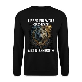 Lieber ein Wolf odins als ein Lamm Gottes - Unisex Pullover - Schwarz - Vorne - Alina (178cm) & Michal (187cm)