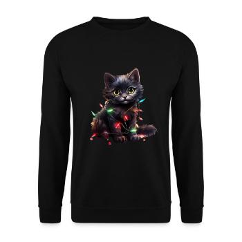 Christmas Lights Katze Weihnachten - Unisex Pullover - Schwarz - Vorne - Alina (178cm) & Michal (187cm)