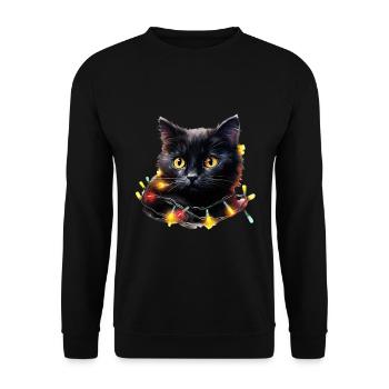 Christmas Lights Katze Weihnachten - Unisex Pullover - Schwarz - Vorne - Alina (178cm) & Michal (187cm)