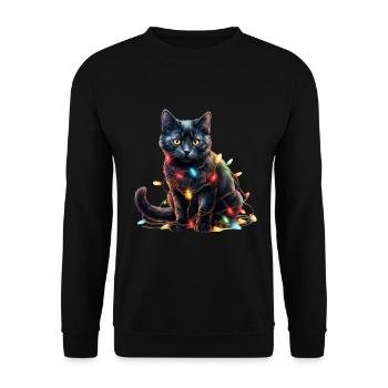Christmas Lights Katze Weihnachten - Unisex Pullover - Schwarz - Vorne - Alina (178cm) & Michal (187cm)