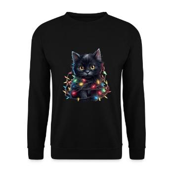 Christmas Lights Katze Weihnachten - Unisex Pullover - Schwarz - Vorne - Alina (178cm) & Michal (187cm)