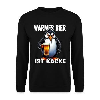 Warmes Bier Ist Kacke Lustiger Pinguin mit Bier - Unisex Pullover - Schwarz - Vorne - Alina (178cm) & Michal (187cm)