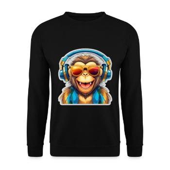 Singe cool avec des écouteurs et des lunettes de soleil - Sweat-shirt Unisexe - noir - Devant - Alina (178cm) & Michal (187cm)