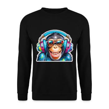 Singe cool avec des écouteurs et des lunettes de soleil - Sweat-shirt Unisexe - noir - Devant - Alina (178cm) & Michal (187cm)
