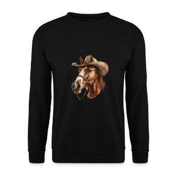 Cheval de cow-boy avec chapeau à motif western - Sweat-shirt Unisexe - noir - Devant - Alina (178cm) & Michal (187cm)