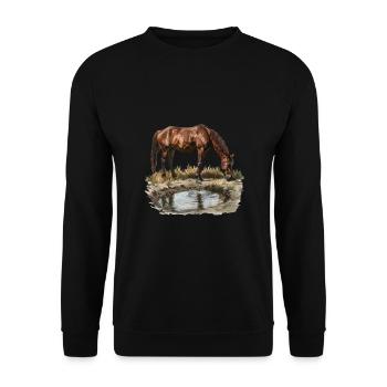 Pferd Am Wasserloch Reflektion Natur - Unisex Pullover - Schwarz - Vorne - Alina (178cm) & Michal (187cm)