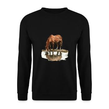 Horse by the water with reflection - Unisex Sweatshirt - black - Front - Alina (178cm) & Michal (187cm)