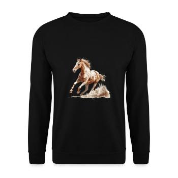 Dynamischer Galopp Brauner Pferd - Unisex Pullover - Schwarz - Vorne - Alina (178cm) & Michal (187cm)