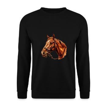 Braunes Pferd Mit Trense Kunstwerk - Unisex Pullover - Schwarz - Vorne - Alina (178cm) & Michal (187cm)