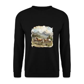 Horses in Front of Mountain Landscape Painting - Unisex Sweatshirt - black - Front - Alina (178cm) & Michal (187cm)