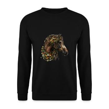 Pferdekopf Mit Blumenkranz - Unisex Pullover - Schwarz - Vorne - Alina (178cm) & Michal (187cm)