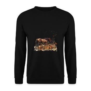Horse In Wild Flower Meadow With Butterflies - Unisex Sweatshirt - black - Front - Alina (178cm) & Michal (187cm)