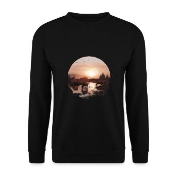 Wunderschöner Sonnenuntergang Über Pferdeherde - Unisex Pullover - Schwarz - Vorne - Alina (178cm) & Michal (187cm)