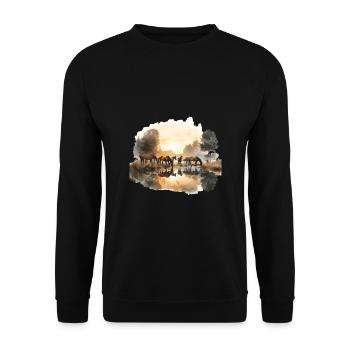 Chevaux sur l’eau avec lever du soleil - Sweat-shirt Unisexe - noir - Devant - Alina (178cm) & Michal (187cm)