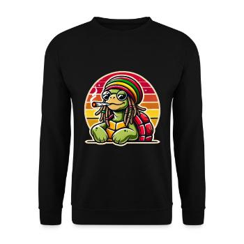 Tortue cool avec chapeau rasta et joint - Sweat-shirt Unisexe - noir - Devant - Alina (178cm) & Michal (187cm)