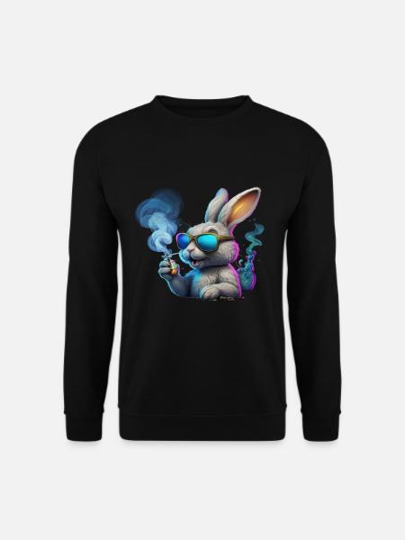 Cooler Hase Mit Sonnenbrille und Rauch - Unisex Pullover - Schwarz