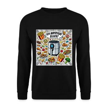 Ich Airfryere Alles! Lustige Küche Illustration - Unisex Pullover - Schwarz - Vorne - Alina (178cm) & Michal (187cm)
