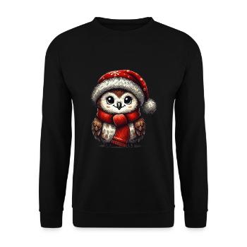Cute Christmas Owl with Red Hat and Scarf - Unisex Sweatshirt - black - Front - Alina (178cm) & Michal (187cm)