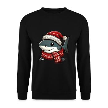 requin de Noël avec chapeau et écharpe - Sweat-shirt Unisexe - noir - Devant - Alina (178cm) & Michal (187cm)