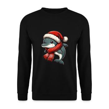 Dauphin de Noël avec chapeau et écharpe - Sweat-shirt Unisexe - noir - Devant - Alina (178cm) & Michal (187cm)