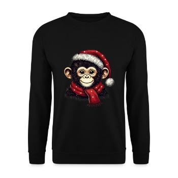 Christmas chimpanzee with hat and scarf - Unisex Sweatshirt - black - Front - Alina (178cm) & Michal (187cm)