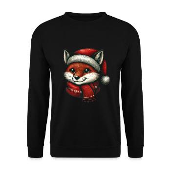 Weihnachtlicher Fuchs Mit Mütze Und Schal - Unisex Pullover - Schwarz - Vorne - Alina (178cm) & Michal (187cm)