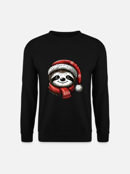 Weihnachtlicher Faultier Mit Weihnachtsmütze Und - Unisex Pullover - Schwarz