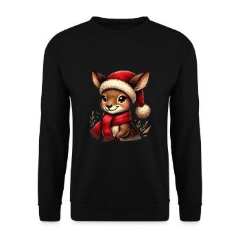 Weihnachtliches Reh Mit Weihnachtsmütze - Unisex Pullover - Schwarz - Vorne - Alina (178cm) & Michal (187cm)