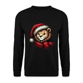 Weihnachtlicher Löwe mit Mütze und Schal - Unisex Pullover - Schwarz - Vorne - Alina (178cm) & Michal (187cm)