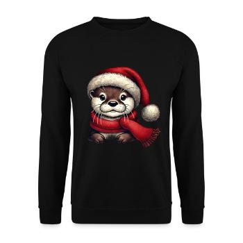 Cute otter with santa hat and scarf - Unisex Sweatshirt - black - Front - Alina (178cm) & Michal (187cm)