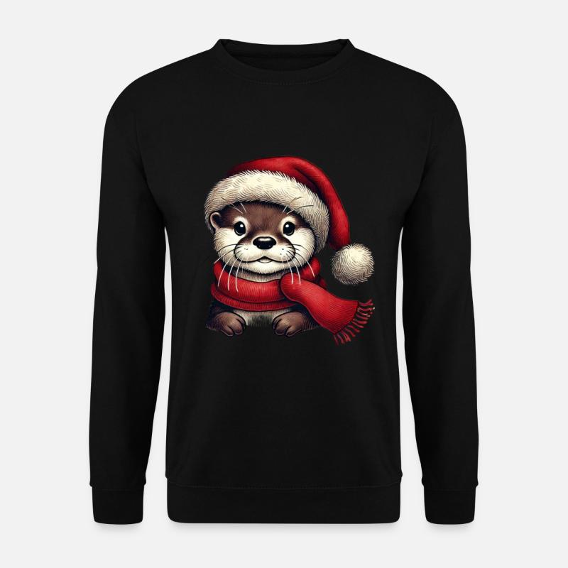 Niedlicher Otter Mit Weihnachtsmütze Und Schal - Unisex Pullover - Schwarz