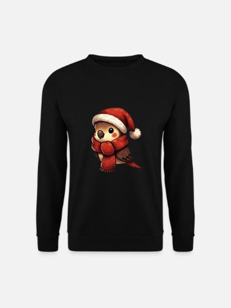 Weihnachtsvogel Mit Mütze Und Schal - Unisex Pullover - Schwarz