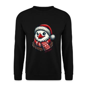 Adler Mit Weihnachtsmütze Und Schal - Unisex Pullover - Schwarz - Vorne - Alina (178cm) & Michal (187cm)