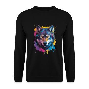 Loup coloré avec expressivité et - Sweat-shirt Unisexe - noir - Devant - Alina (178cm) & Michal (187cm)
