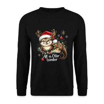 Weihnachtlicher Otter Mit Lichterkette Und - Unisex Pullover - Schwarz - Vorne - Alina (178cm) & Michal (187cm)