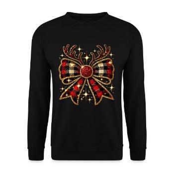 Weihnachtliche Karoschleife Mit Glitzernden - Unisex Pullover - Schwarz - Vorne - Alina (178cm) & Michal (187cm)