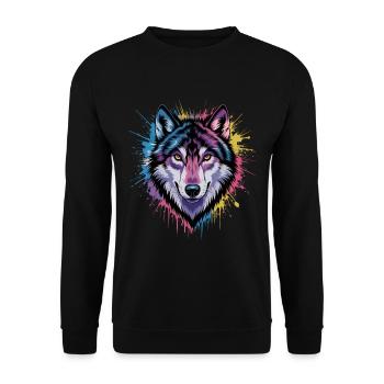 Colorful Wolf Artwork - Unisex Sweatshirt - black - Front - Alina (178cm) & Michal (187cm)