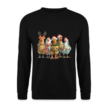 Fröhliche Festliche Hühner in Weihnachtsstimmung - Unisex Pullover - Schwarz - Vorne - Alina (178cm) & Michal (187cm)