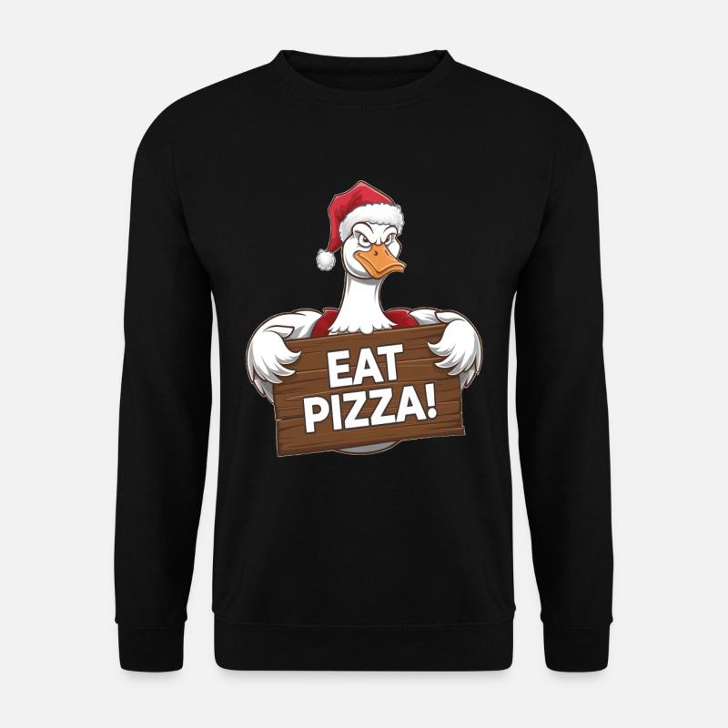 Weihnachtsgans Mit Pizza Botschaft - Unisex Pullover - Schwarz