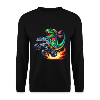 Dinosaure aventureux sur un camion monstre - Sweat-shirt Unisexe - noir - Devant - Alina (178cm) & Michal (187cm)