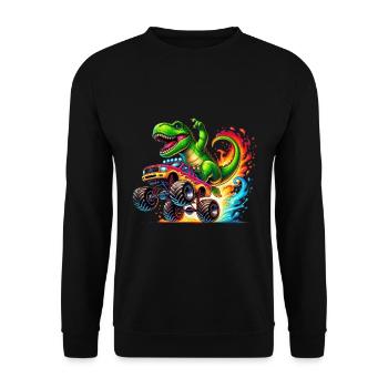 Dinosaure aventureux sur un camion monstre - Sweat-shirt Unisexe - noir - Devant - Alina (178cm) & Michal (187cm)