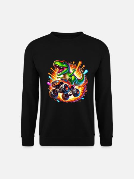 Adventurous dinosaur on monster truck - Unisex Sweatshirt - black
