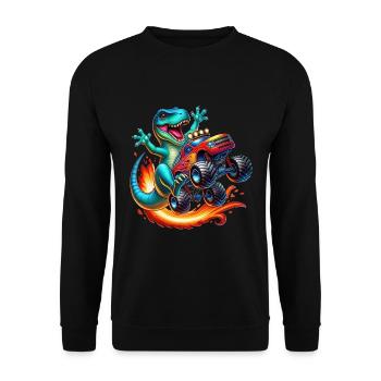 Adventurous dinosaur on monster truck - Unisex Sweatshirt - black - Front - Alina (178cm) & Michal (187cm)