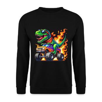 Dinosaure aventureux sur un camion monstre - Sweat-shirt Unisexe - noir - Devant - Alina (178cm) & Michal (187cm)