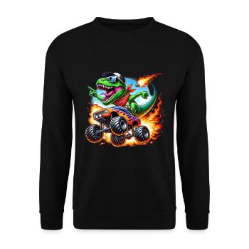 Adventurous dinosaur on monster truck - Unisex Sweatshirt - black - Front - Alina (178cm) & Michal (187cm)